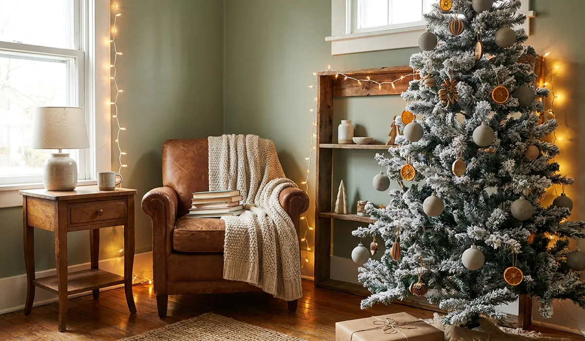 Small American living room corner glows