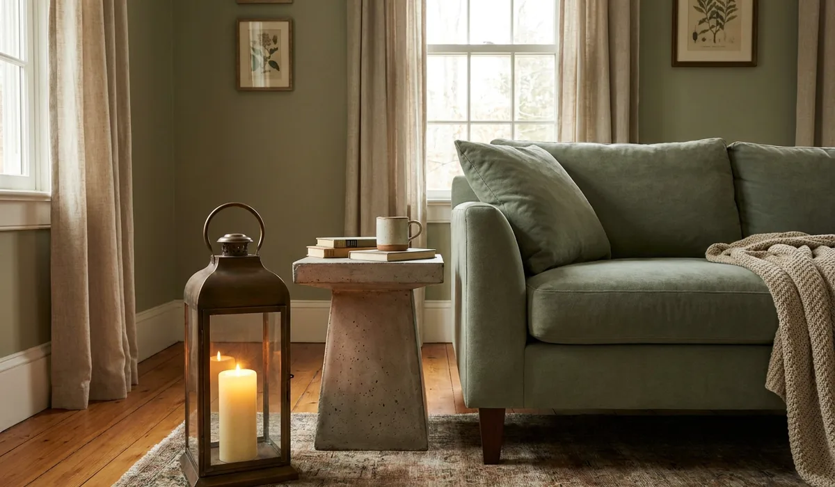 Soft lamplight spills from a bronze floor lantern