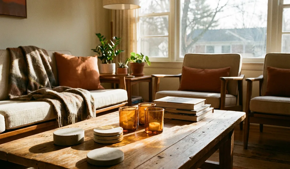 Golden light from amber glass votives